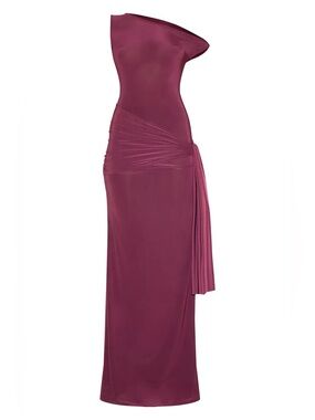 PrettyLittleThing One-Shoulder Ruched Maxi Dress in Berry